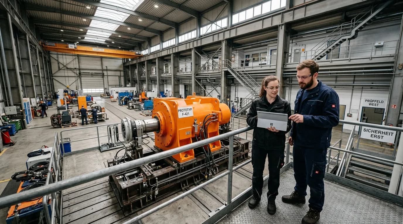 Ingenieur prüft eine technische Konstruktionszeichnung am CAD-Arbeitsplatz