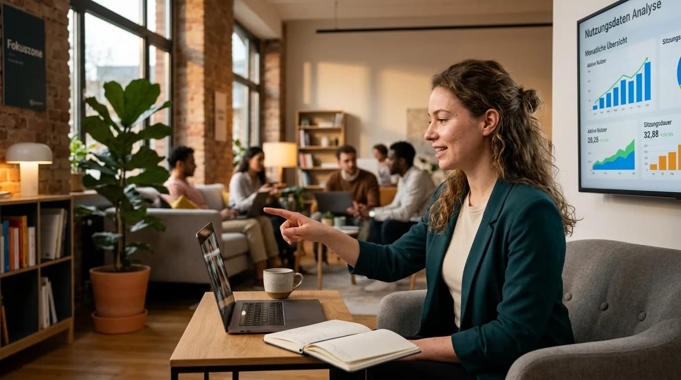 Customer Success Managerin bespricht Nutzungskennzahlen mit einem Kunden in einem Videocall