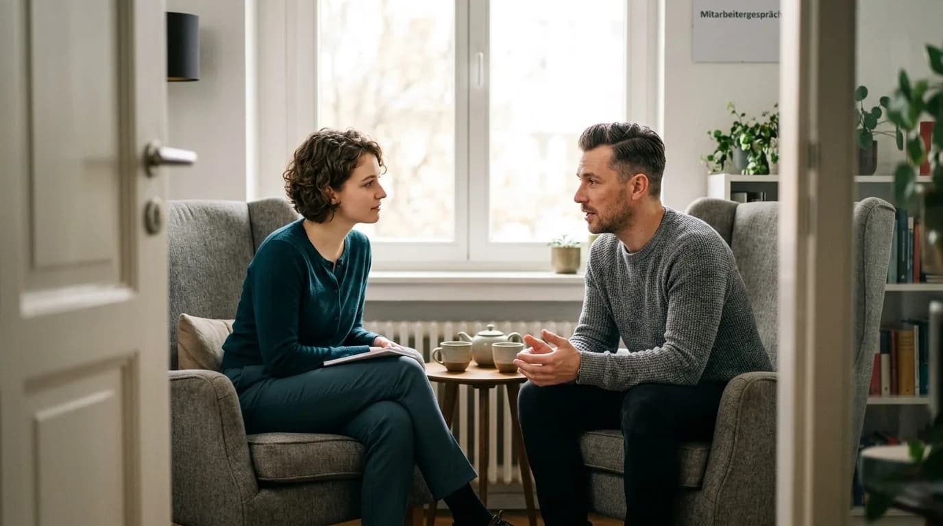 Personalreferent berät eine Führungskraft in einem Gespräch am Besprechungstisch