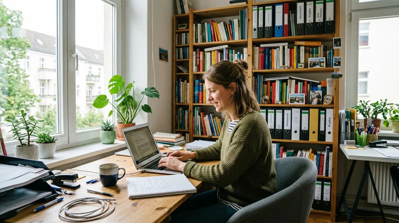 Bewerber überarbeitet am Laptop ein Anschreiben, daneben liegt der ausgedruckte Lebenslauf